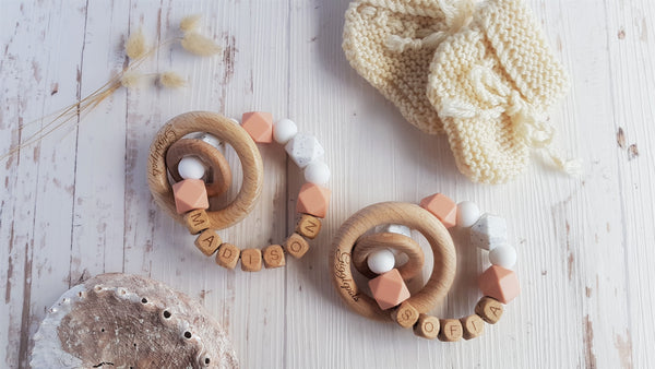 Peaches and Neutrals Ring Teething Rattle