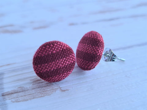 Pink and Red Stripe Vintage Fabric Studs