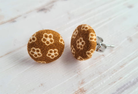 Tan and Cream Floral Vintage Fabric Studs