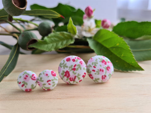 White Floral Vintage Fabric Studs