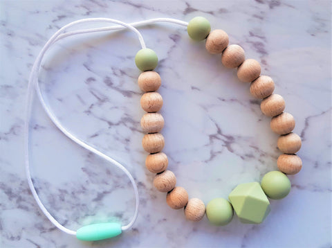 Sage Green Silicone & Beech Wood Necklace